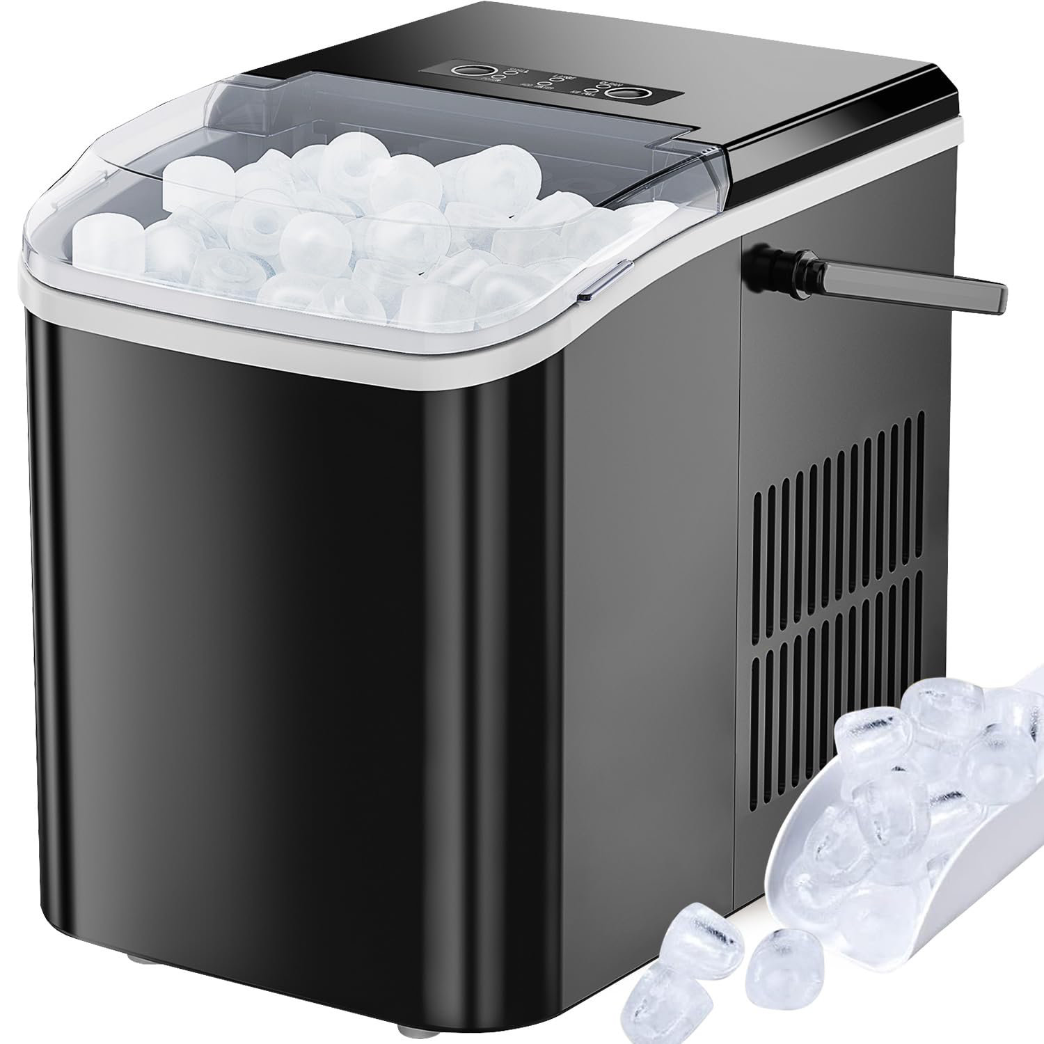 Ice Maker, Portable Countertop Icemaker Machine, Self Cleaning Quiet 2 Sizes Bullet Cubes Makers, 9 Cubes In 6 Mins, 26.5Lbs/24Hrs With Ice Scoop, Bas | Fridge.com