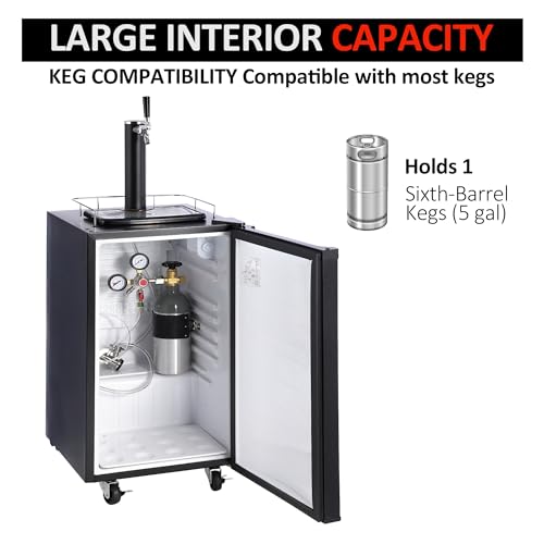 Pioneerworks Beer Kegerator, Single Tap Draft Beer Dispenser, Full Size Stainless Steel Keg Refrigerator With Drip Tray, CO2 Cylinder, 32°F- 50°F Temperature Control - View 4 | Fridge.com