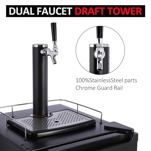 Pioneerworks Beer Kegerator, Single Tap Draft Beer Dispenser, Full Size Stainless Steel Keg Refrigerator With Drip Tray, CO2 Cylinder, 32°F- 50°F Temperature Control - View 6 | Fridge.com