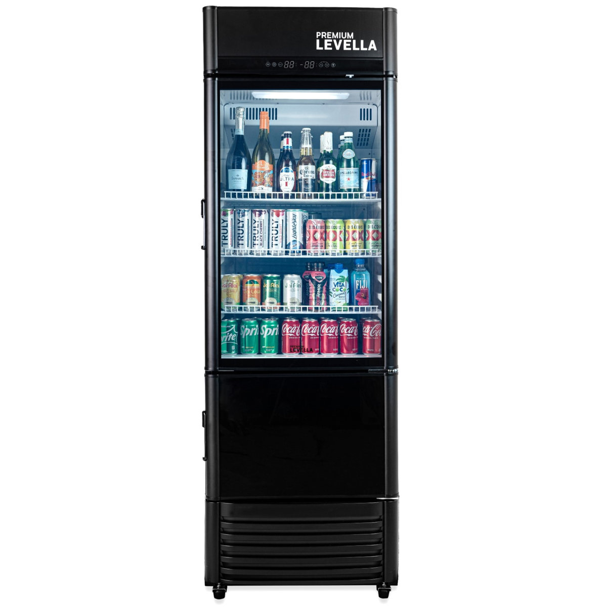Premium Levella - 26 in. Wide 12.5 cu. ft. 2-Door Commercial Merchandiser Refrigerator Glass-Door Beverage Display Cooler with Freezer - Black | Fridge.com