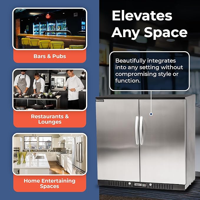 Procool 2-Door Counter Height Beverage Refrigerator - 36" Wide Energy Efficient Stainless Steel Bar Fridge With LED Lighting - Commercial Back Bar Cooler - View 5 | Fridge.com