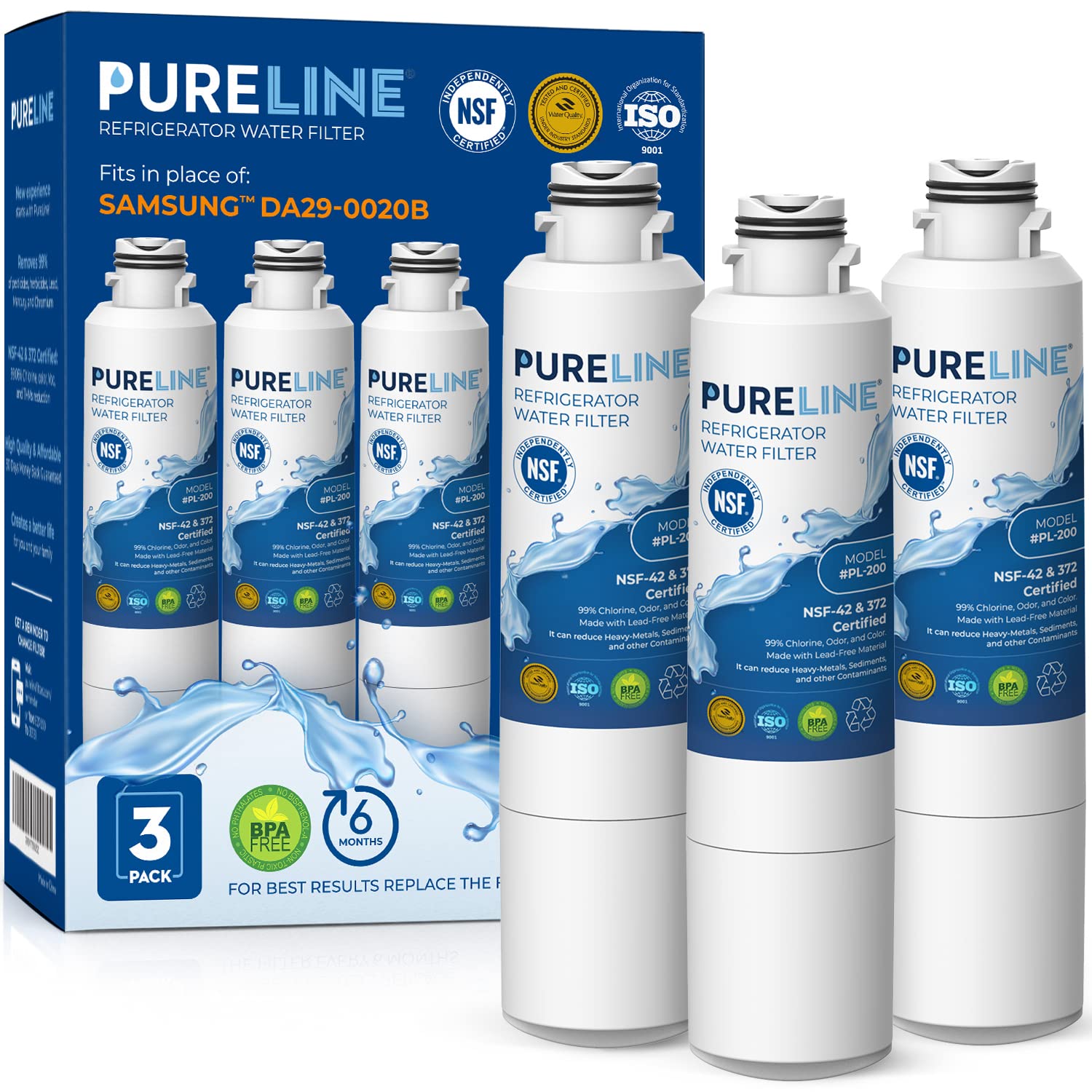Pureline DA29-00020B Water Filter Replacement For Samsung® DA29-00020A/B, Haf-Cin/Exp, Haf-Cin, Kenmore 46-9101, 469101, 9101 Refrigerator Water Filter (3 Pack) | Fridge.com