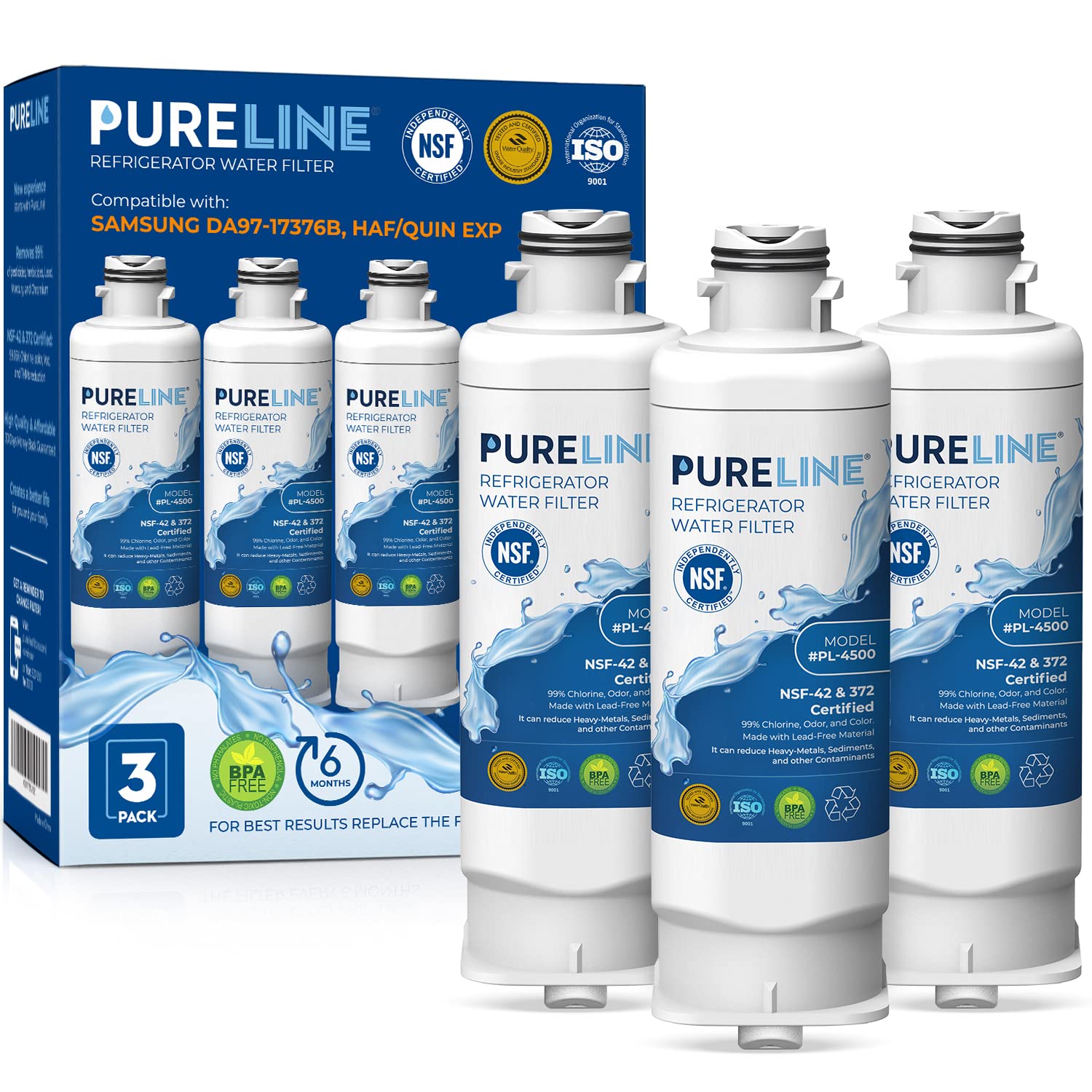 Pureline DA97-17376B Samsung Water filter Replacement, HAF-QIN/EXP Refrigerator Water Filter Replacement. (3 Pack) | Fridge.com