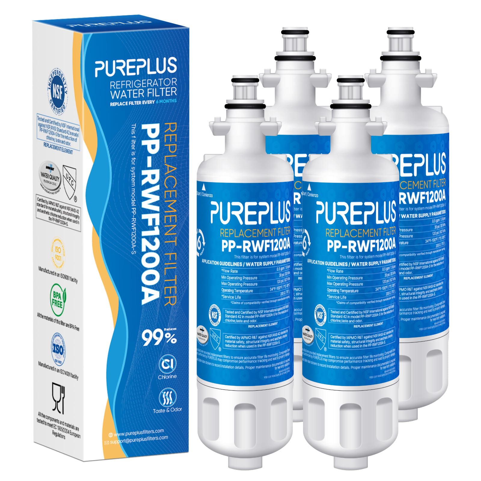 Pureplus 9690 Replacement For Kenmore Elite 469690 LG Lt700p Rfc 1200a Adq36006102 Adq36006101 Lfx28968st Rwf1052 Rwf1200a Lfxs29626s Lfxs30766s Lfx31925st Lfx31945st Refrigerator Water Filter, 4pack - View 1 | Fridge.com