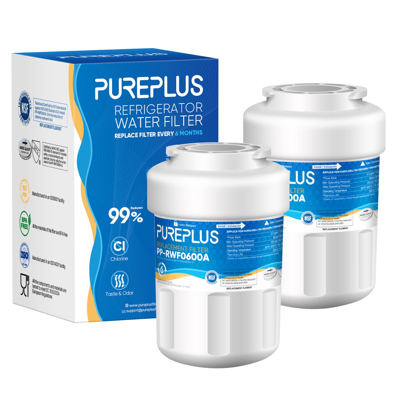PUREPLUS Replacement for MWF®, SmartWater® MWFP, MWFA, GWF, HDX FMG-1, WFC1201, GSE25GSHECSS, RWF1060, PC75009, Kenmore® 9991 Refrigerator Water Filter, 2 Pack | Fridge.com