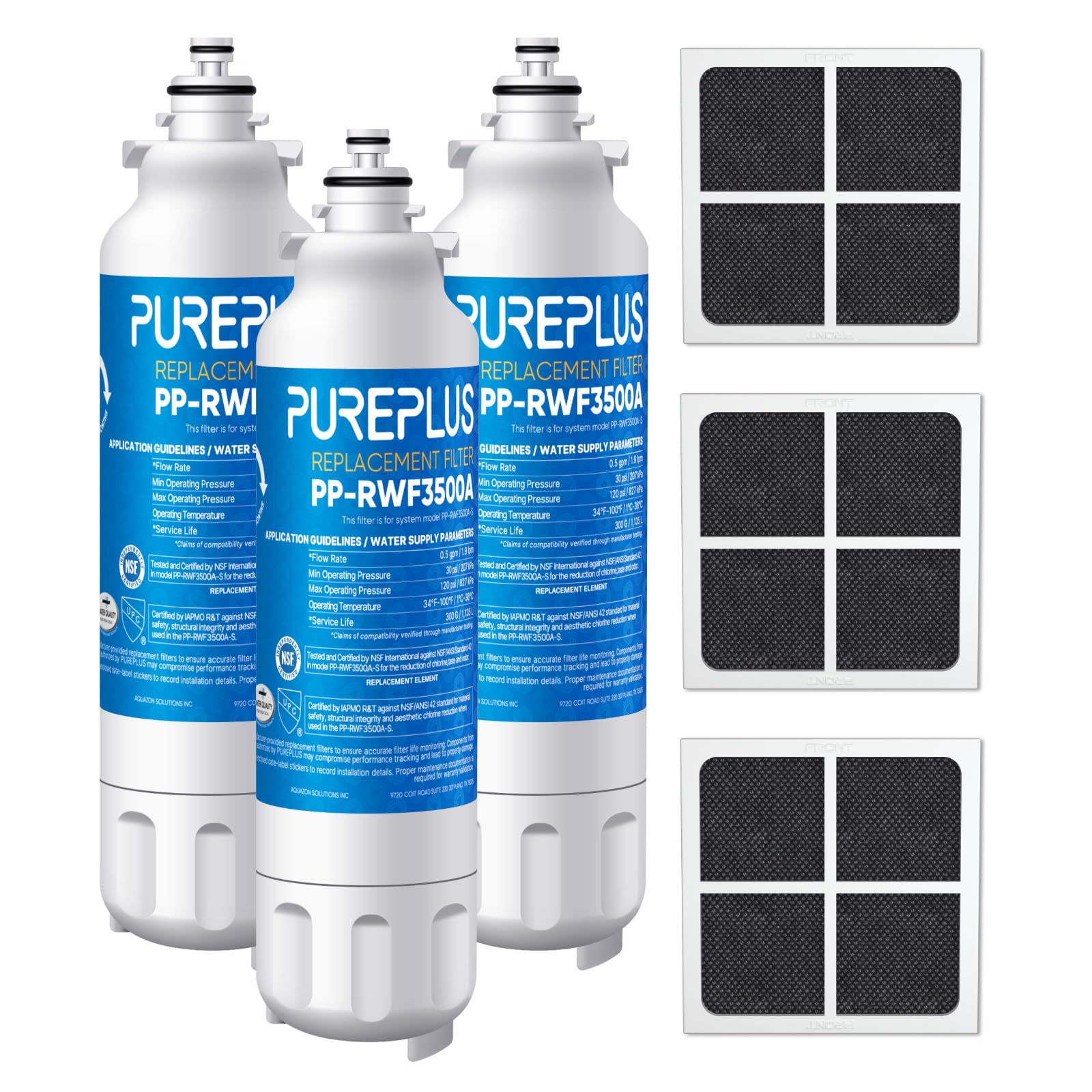 PUREPLUS Replacement for ADQ73613401, LG® LT800P®, LT800PC, ADQ736134, ADQ73613402, LSXS26326S, LSXS26366S, LSXS26366D, LMXC23746S, 46-9490, Refrigerator Water Filter and LT120F® Air Filter, 3 Combo | Fridge.com