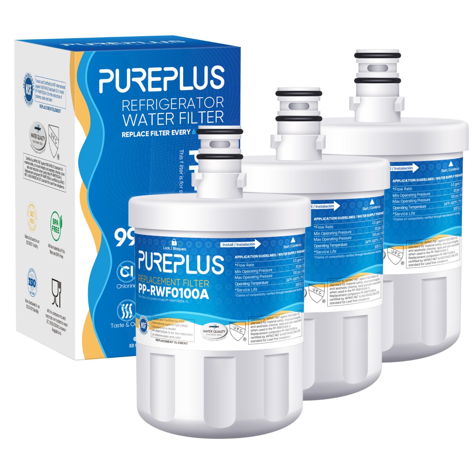 PUREPLUS 5231JA2002A Replacement for LG LT500P, ADQ72910901, GEN11042FR-08, Kenmore 9890, 469890, HDX FML-1, ADQ72910907, LSC27925ST, LFX25974ST, LFX25973D, LFX25973ST Refrigerator Water Filter, 3Pack | Fridge.com