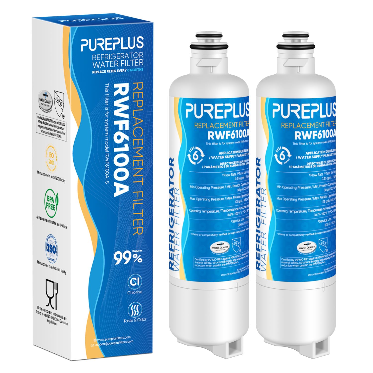 PUREPLUS BORPLFTR50 Replacement for Bosch 11025825 Ultra Clarity Pro Refrigerator Water Filter, Compatible with 12033030, 12028325,11025825, BORPLFTR55, WFC100MF, B36CT80SNS, B36CL80ENS, 2Pack | Fridge.com