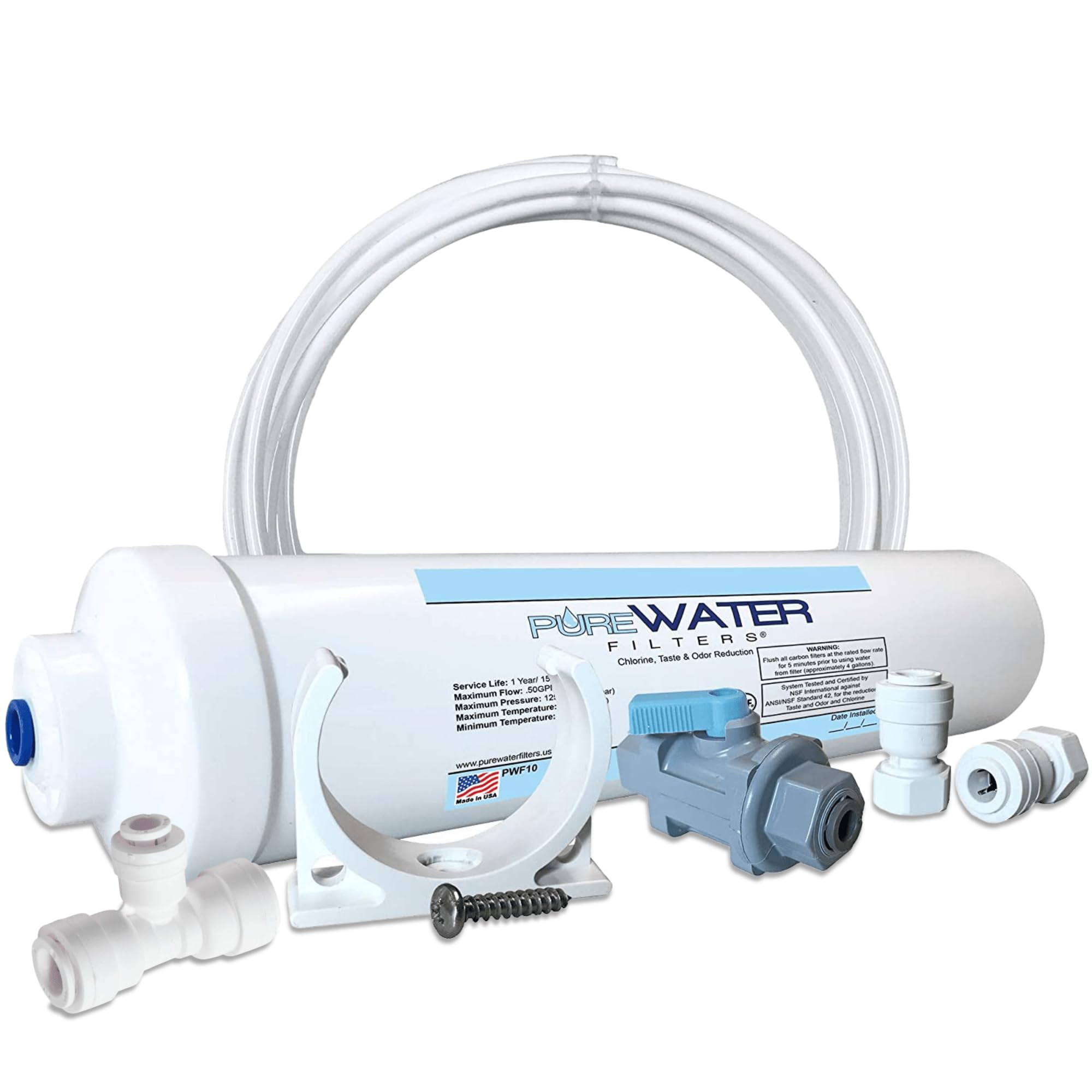 Purewater Filters Inline Water Filter Kit For Ice Maker With 1/4-Inch Direct Quick-Connect Fittings, Tubing And A T-Connector - View 1 | Fridge.com