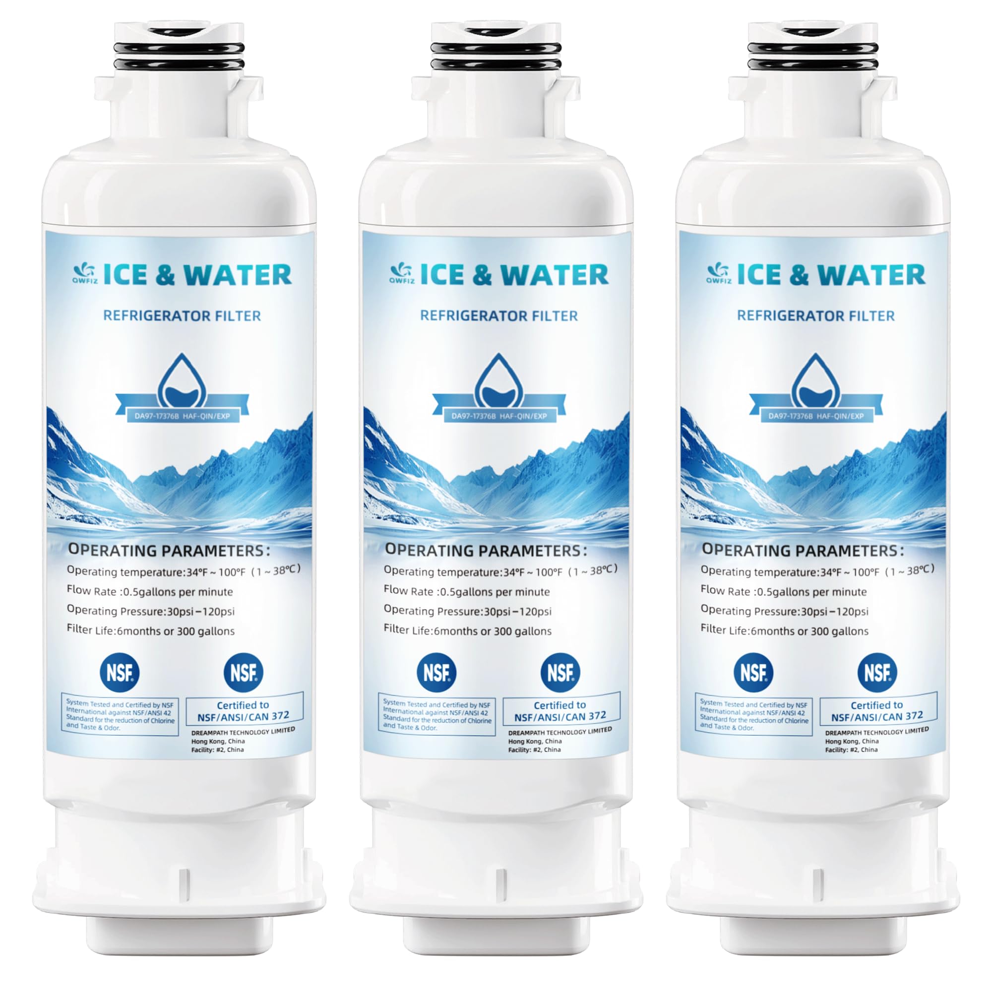 QWFIZ DA97-17376B HAF-QIN Water Filter Replacement for Samsung, RF29BB8600QL/AA, HAF-QIN/EXP, rf27t5201sr, rf30bb6600ql, rf32cg5400sr/aa rs27t5200sr rf28r7201sr rs27t5561sr water filter 3-Pack | Fridge.com
