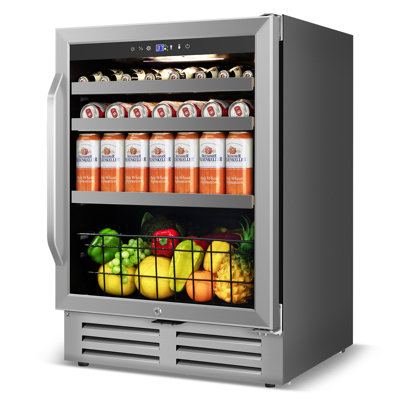 24" Beverage Refrigerator Cooler Under Counter, 180-can Capacity, 24 Inch Wide Built-in Beer & Drink Fridge With Glass Door With Metal Basket | Fridge.com