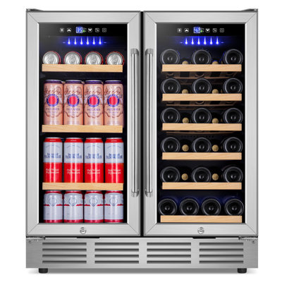 30 Inch Dual Zone Wine And Beverage Refrigerator With Led Lighting, Adjustable Shelves, And Safety Door Locks - Holds 29 Bottles & 110 Cans, Freestand | Fridge.com
