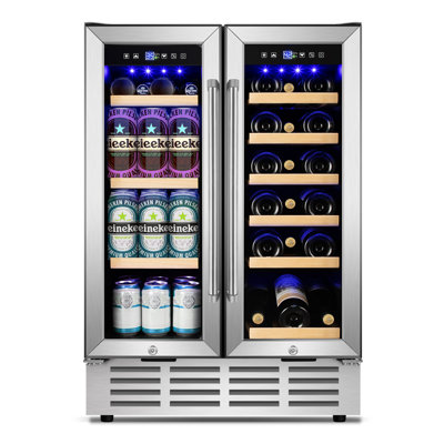 24 Inch Dual Zone Built-in And Freestanding Wine & Beverage Refrigerator - 18 Bottle & 57 Can Capacity, Stainless Steel Frame | Fridge.com