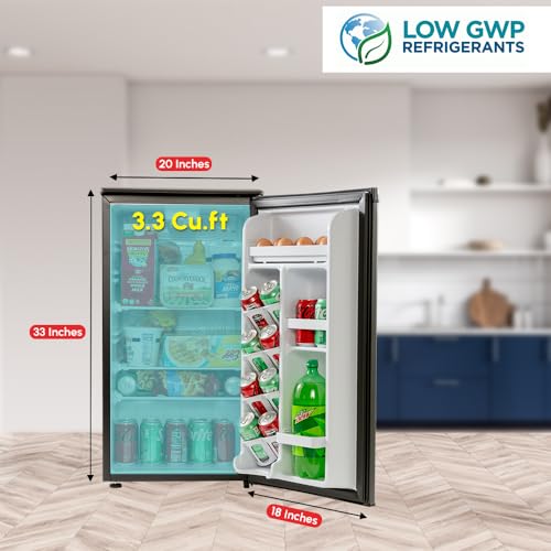 Roomwell E-Star 3.3 cu ft Mini Fridge Without Freezer - Auto Defrost, Reversible Single Door, Glass Shelf Refrigerator - A Space-Saving Marvel For Your Bedroom, Dorm, And Office - View 2 | Fridge.com