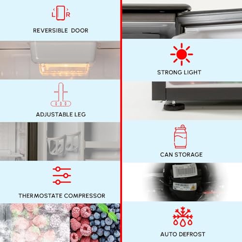 Roomwell E-Star 3.3 cu ft Mini Fridge Without Freezer - Auto Defrost, Reversible Single Door, Glass Shelf Refrigerator - A Space-Saving Marvel For Your Bedroom, Dorm, And Office - View 3 | Fridge.com