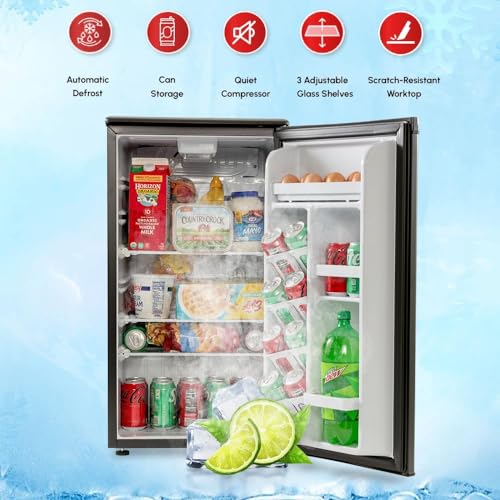 Roomwell E-Star 3.3 cu ft Mini Fridge Without Freezer - Auto Defrost, Reversible Single Door, Glass Shelf Refrigerator - A Space-Saving Marvel For Your Bedroom, Dorm, And Office - View 4 | Fridge.com