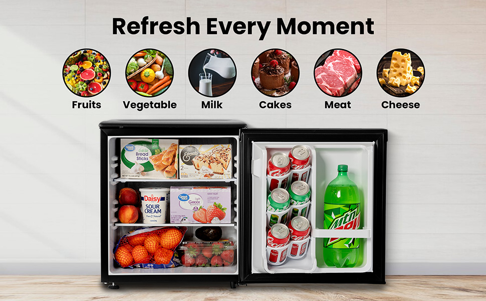 Roomwell E-Star 1.7 cu ft Mini Fridge For Office, Compact Black Small Refrigerator Without Freezer Automatic Defrost With Integrated Door Handle, 37 dB Countertop Fridge Quite, Ideal For Bedroom, Dorm - View 2 | Fridge.com