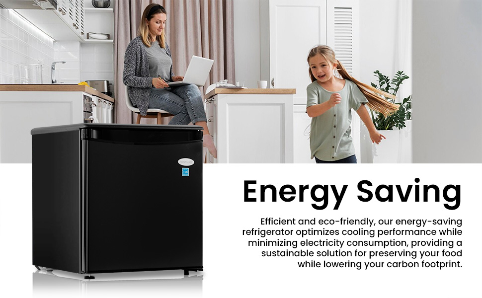 Roomwell E-Star 1.7 cu ft Mini Fridge For Office, Compact Black Small Refrigerator Without Freezer Automatic Defrost With Integrated Door Handle, 37 dB Countertop Fridge Quite, Ideal For Bedroom, Dorm - View 3 | Fridge.com