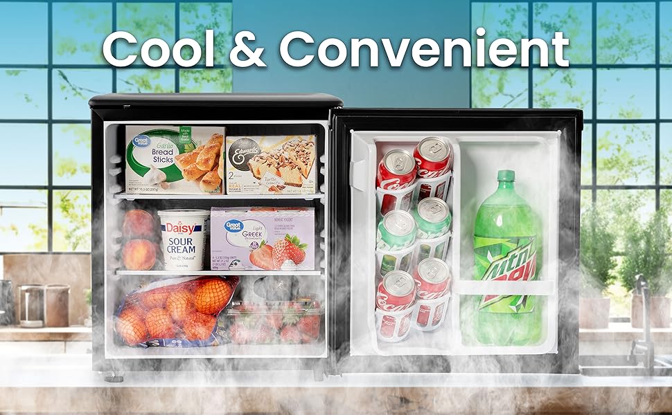 Roomwell E-Star 1.7 cu ft Mini Fridge For Office, Compact Black Small Refrigerator Without Freezer Automatic Defrost With Integrated Door Handle, 37 dB Countertop Fridge Quite, Ideal For Bedroom, Dorm - View 4 | Fridge.com