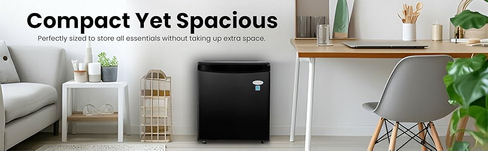 Roomwell E-Star 1.7 cu ft Mini Fridge For Office, Compact Black Small Refrigerator Without Freezer Automatic Defrost With Integrated Door Handle, 37 dB Countertop Fridge Quite, Ideal For Bedroom, Dorm - View 6 | Fridge.com