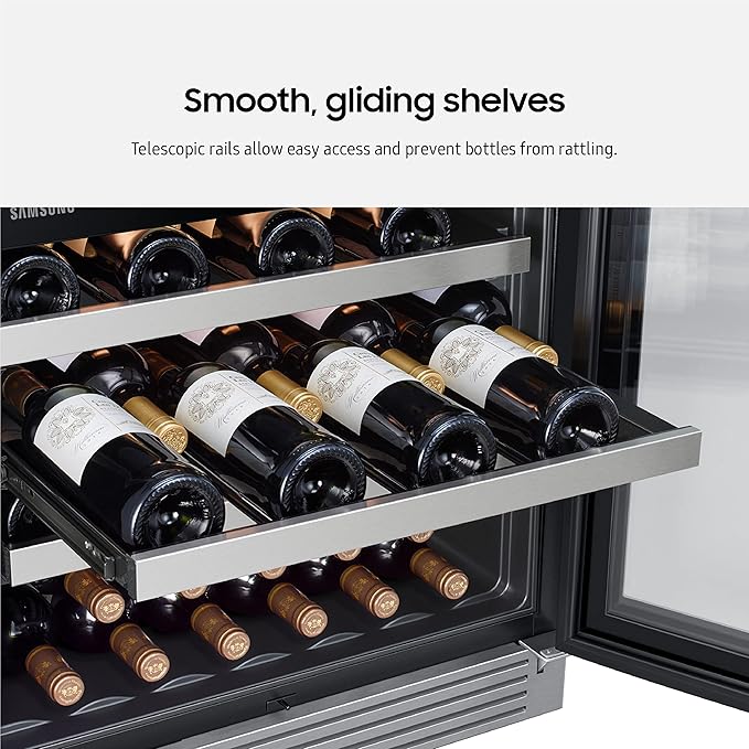 Samsung 34-Inch Wine Cooler Refrigerator, 51 Bottle Capacity, Freestanding, Under Cabinet Fridge W/ Dual Temperature Zones, LED Lighting, Fingerprint Resistant, RW51TS338SR/Aa, Stainless Steel - View 6 | Fridge.com