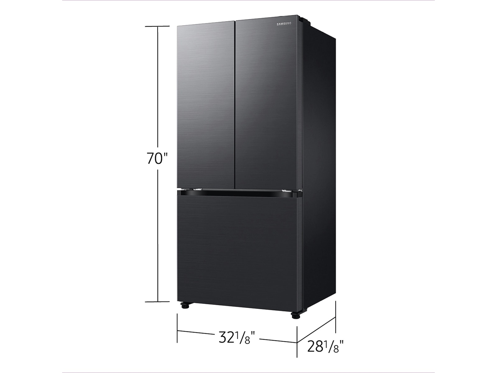 Samsung 18 cu. ft. Counter Depth 3-Door French Door Refrigerator In Matte Black Steel(RF18A5101MT/Aa) - View 3 | Fridge.com