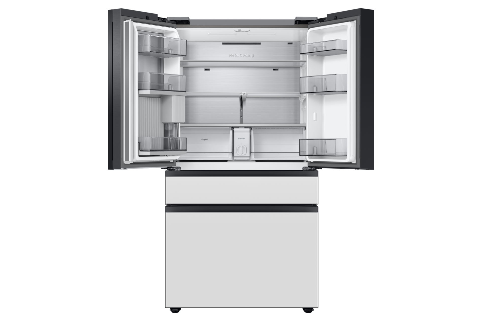 Samsung Bespoke 4-Door French Door Refrigerator In Morning Blue Glass Top/ White Glass Middle/ White Glass Bottom (23 cu. ft.) With Beverage Center™ In Morning Blue Glass Top Panels And White Glass Middle And Bottom Panels - View 6 | Fridge.com