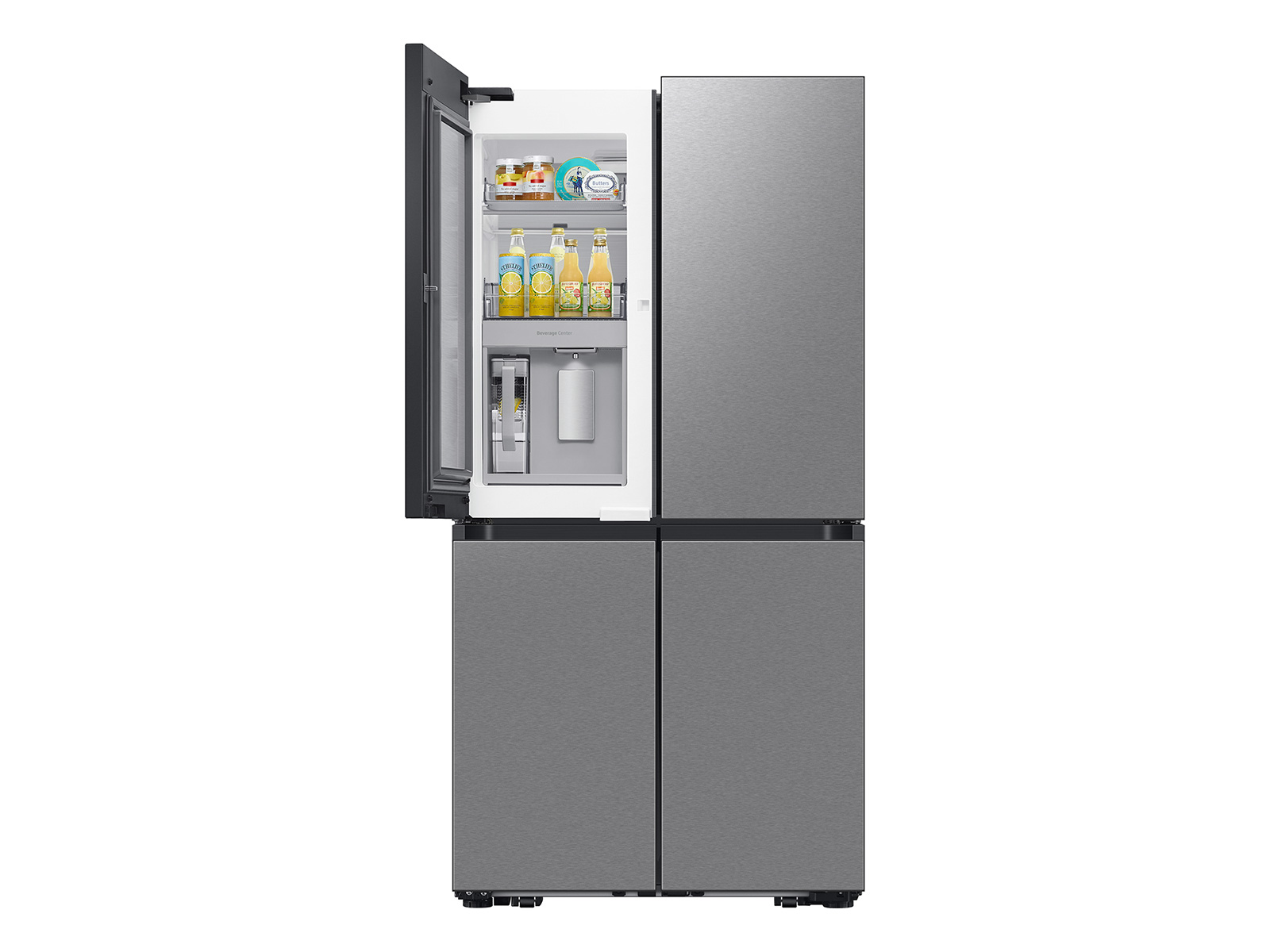 Samsung Bespoke 23 cu. ft. Counter Depth 4-Door Flex™ Refrigerator with Beverage Center™ & Customizable Door Panels in Stainless Steel — FIN-0000853 | Fridge.com