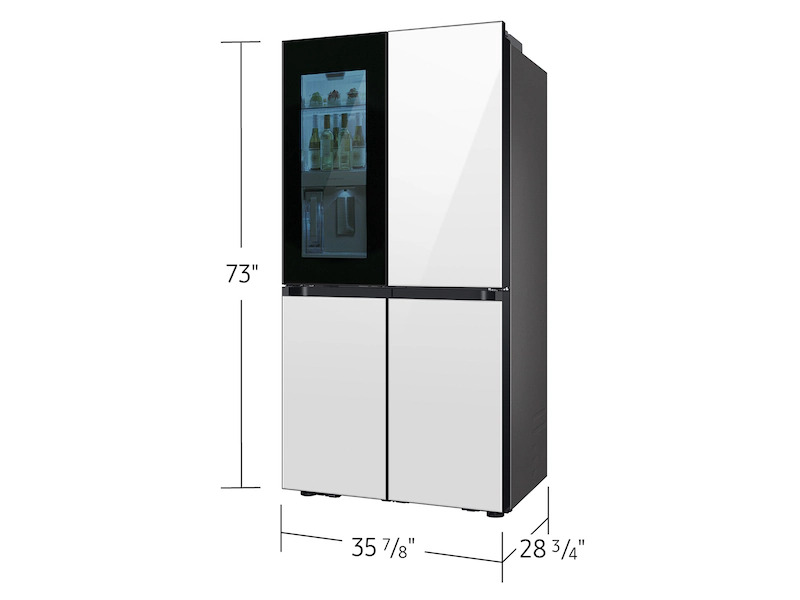 Samsung Bespoke 23 cu. ft. Counter Depth 4-Door Flex™ Refrigerator With Beverage Zone™ & Auto Open Door In White Glass(RF23DB970012AA) - View 4 | Fridge.com
