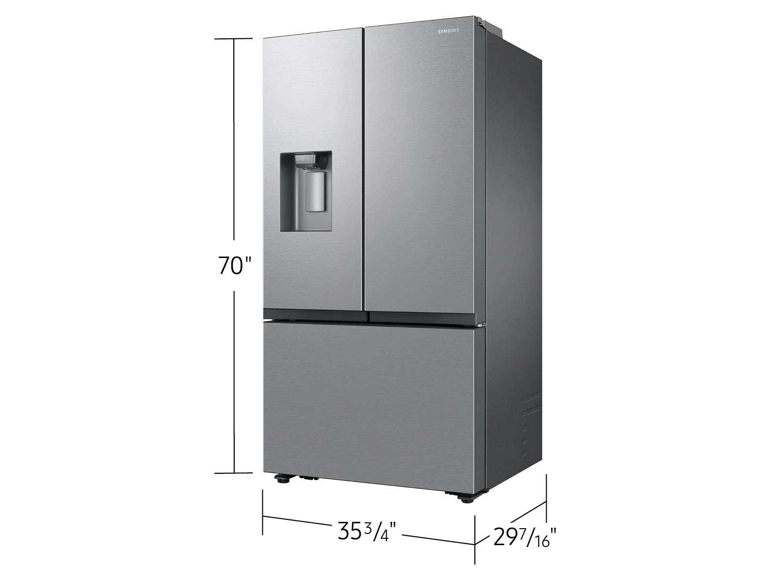 Samsung 26 cu. ft. Mega Capacity Counter Depth 3-Door French Door Refrigerator With External Water And Ice Dispenser In Stainless Steel - View 3 | Fridge.com