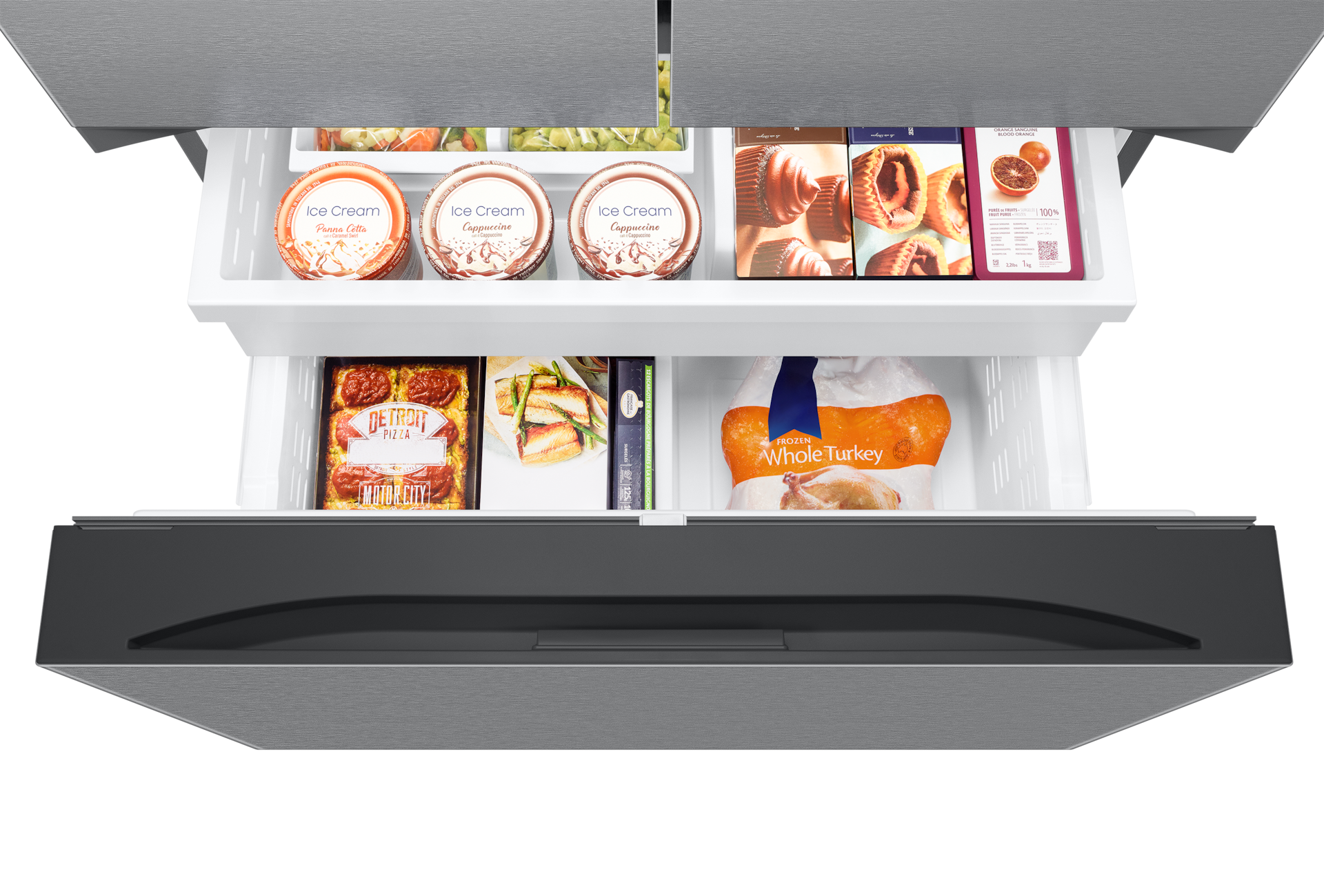 Samsung 26 cu. ft. Mega Capacity Counter Depth 3-Door French Door Refrigerator With External Water And Ice Dispenser In Stainless Steel - View 6 | Fridge.com