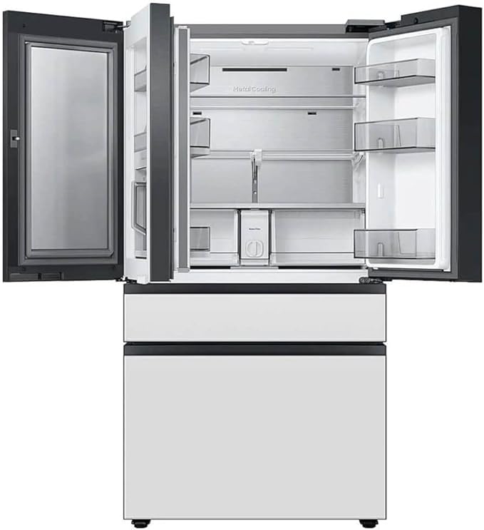 Samsung 29 cu. ft. Bespoke 4-Door French Door Refrigerator With Beverage Center, White Glass, RF29BB860012AA - View 2 | Fridge.com