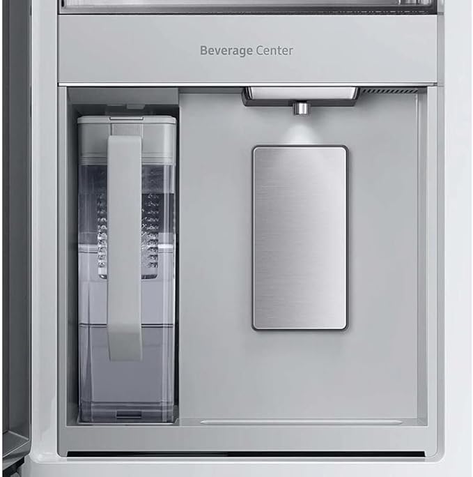 Samsung 29 cu. ft. Bespoke 4-Door French Door Refrigerator With Beverage Center, White Glass, RF29BB860012AA - View 3 | Fridge.com