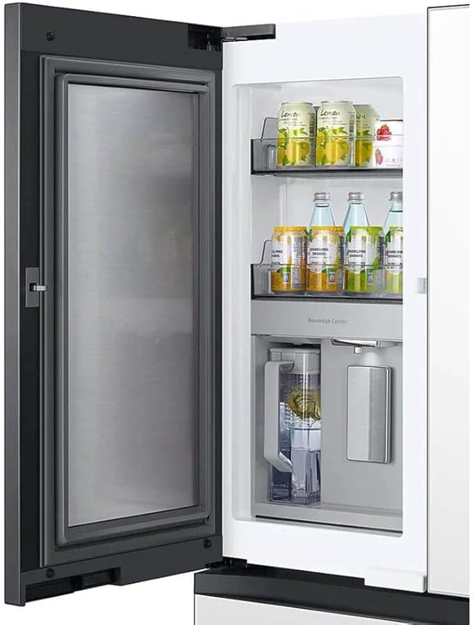 Samsung 29 cu. ft. Bespoke 4-Door French Door Refrigerator With Beverage Center, White Glass, RF29BB860012AA - View 4 | Fridge.com
