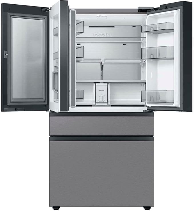 Samsung 29 cu. ft. Bespoke 4-Door French Door Refrigerator With Beverage Center, Stainless Steel, RF29BB8600QLAA - View 4 | Fridge.com