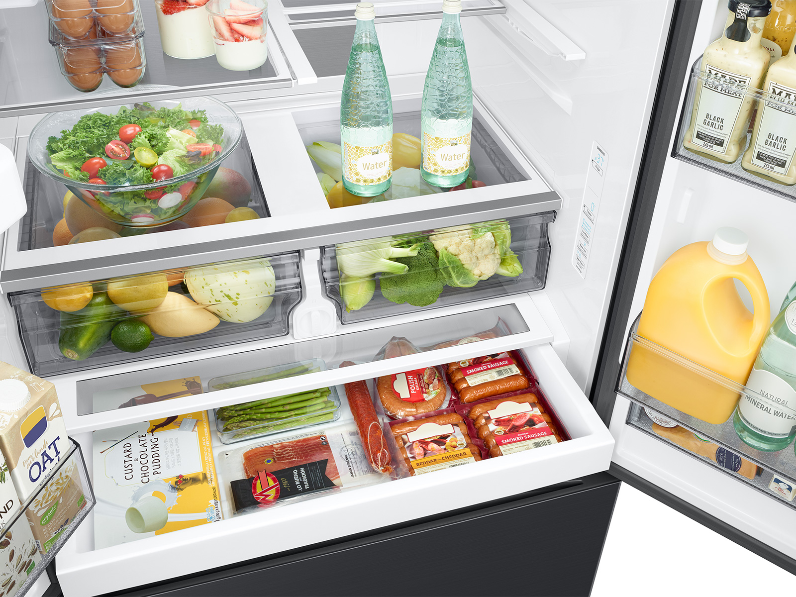 Samsung 31 cu. ft. Mega Capacity 3-Door French Door Refrigerator With Four Types Of Ice In Matte In Black Steel(RF32CG5400MTAA) - View 3 | Fridge.com