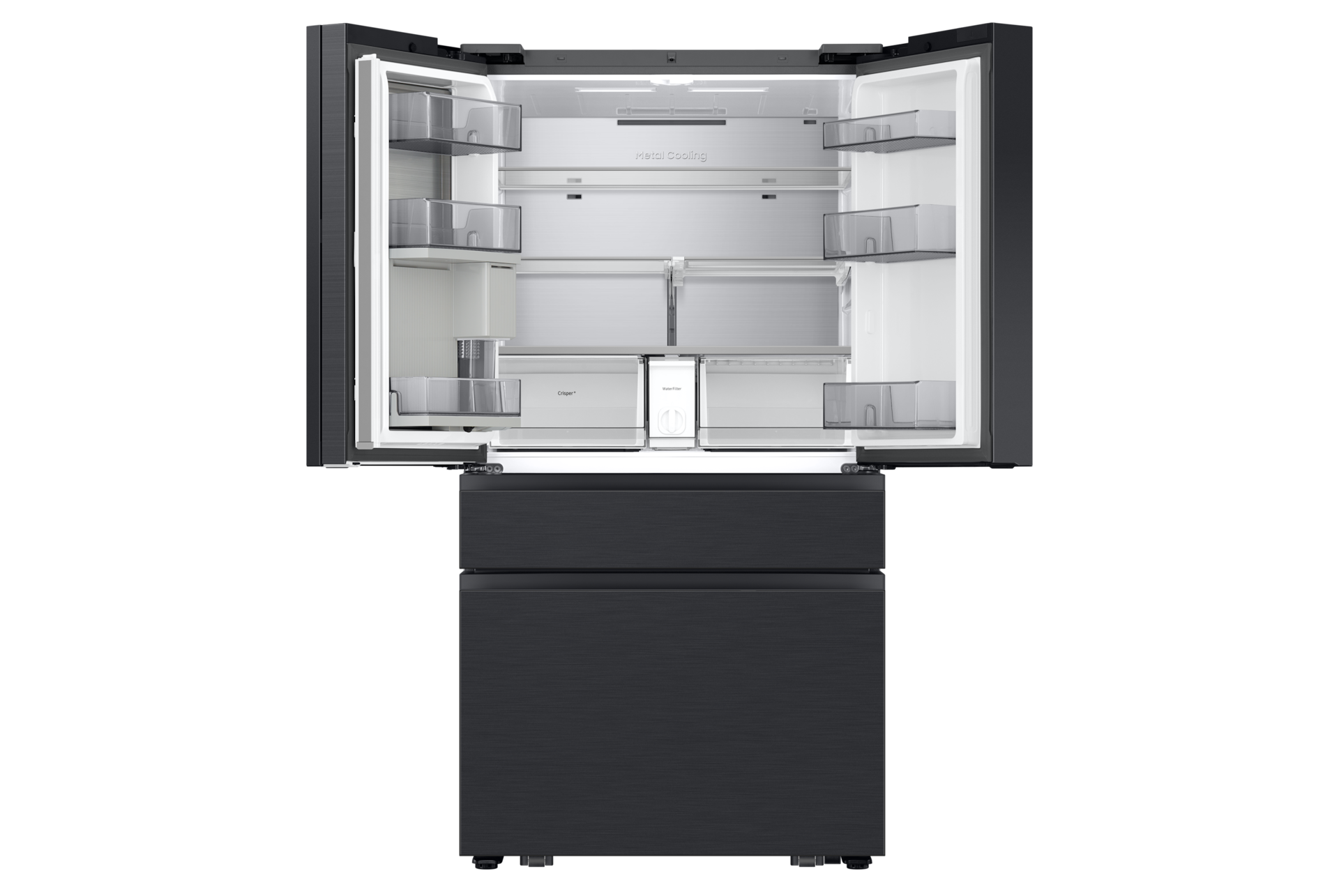 Samsung Bespoke 23 cu. ft. Counter Depth 4-Door French Door Refrigerator With Ai Family Hub™+ Ai Vision Inside™ In Charcoal Glass / Black - View 5 | Fridge.com