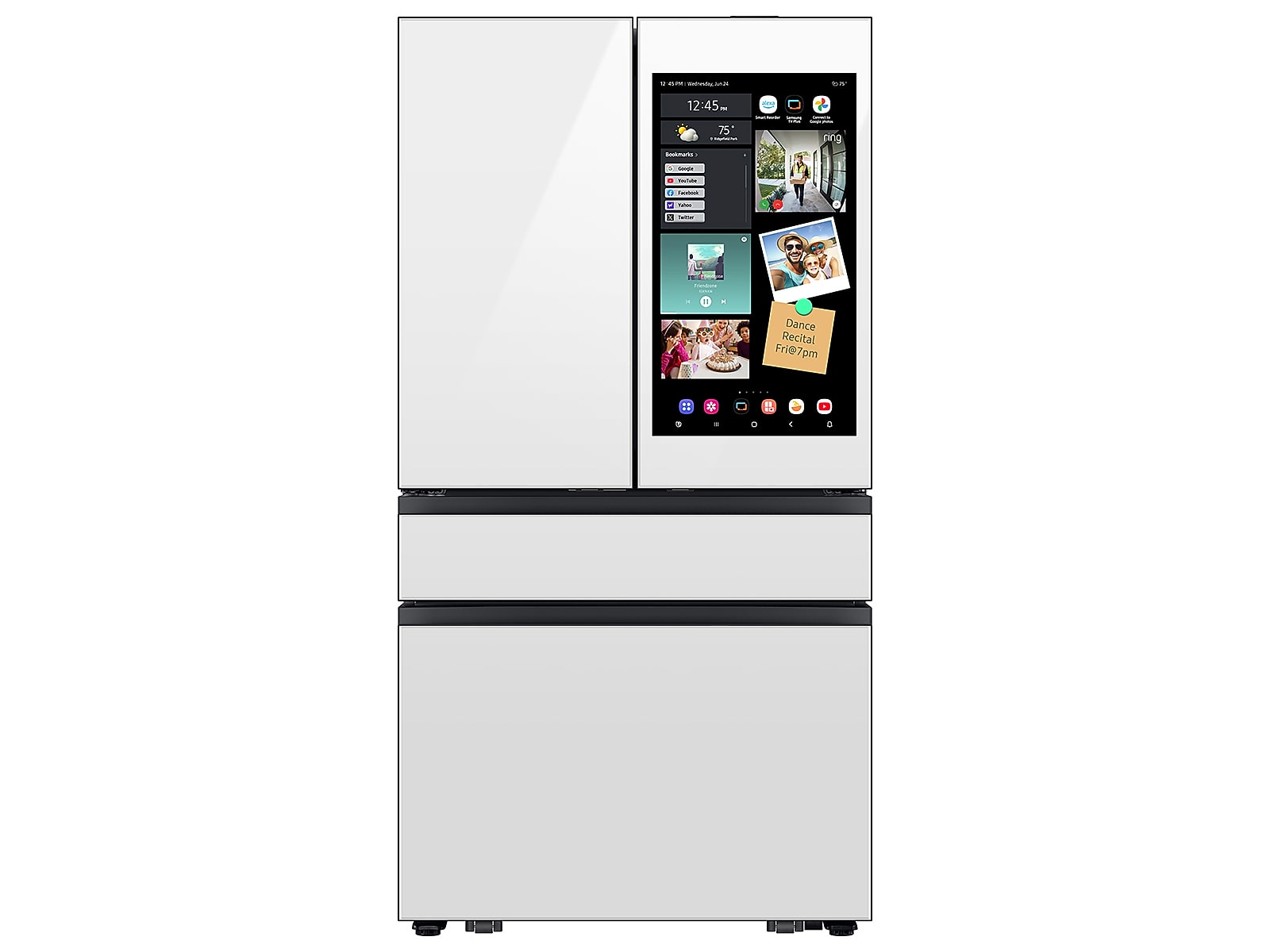 Samsung Bespoke 23 cu. ft. Counter Depth 4-Door French Door Refrigerator with AI Family Hub™+ AI Vision Inside™ in White Glass(RF90F23AEWAA) | Fridge.com