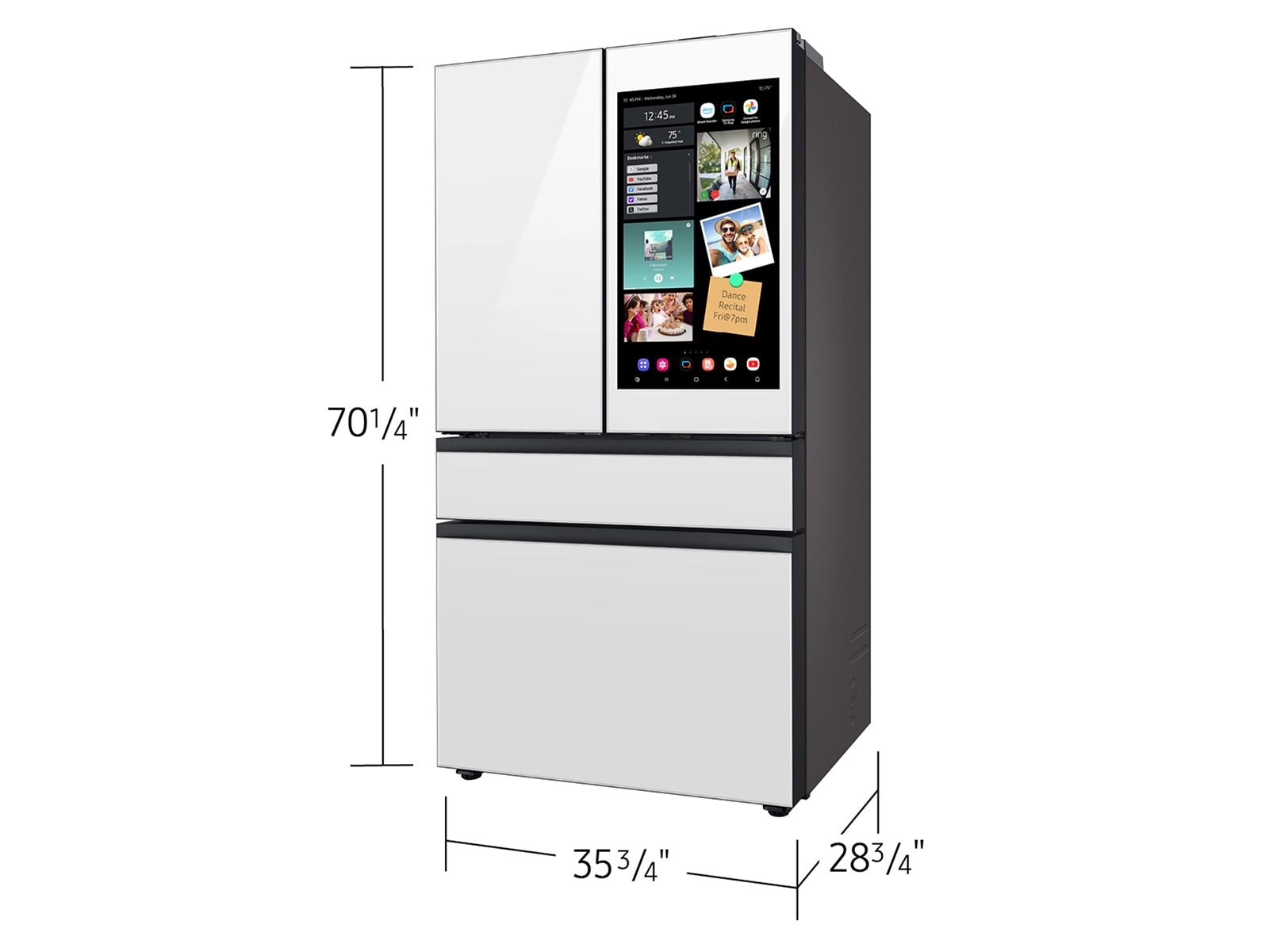 Samsung Bespoke 23 cu. ft. Counter Depth 4-Door French Door Refrigerator With Ai Family Hub™+ Ai Vision Inside™ In White Glass(RF90F23AEWAA) - View 4 | Fridge.com