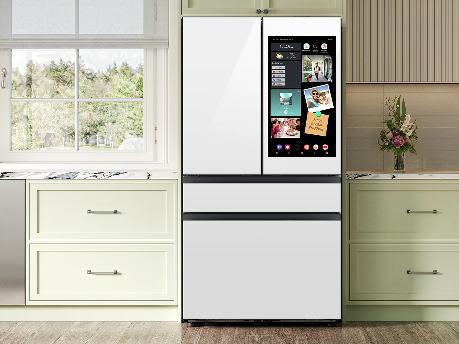 Samsung Bespoke 23 cu. ft. Counter Depth 4-Door French Door Refrigerator With Ai Family Hub™+ Ai Vision Inside™ In White Glass(RF90F23AEWAA) - View 6 | Fridge.com