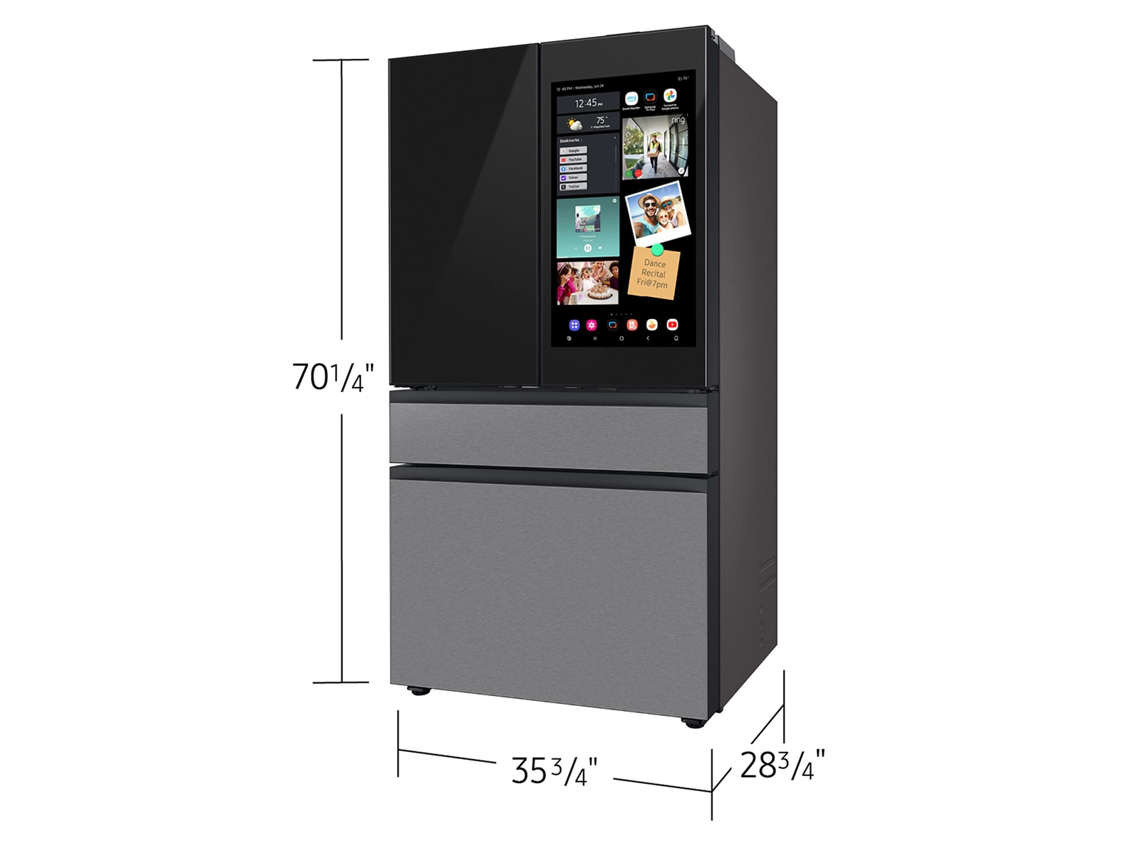 Samsung Bespoke 23 cu. ft. Counter Depth 4-Door French Door Refrigerator With Ai Family Hub™+ & Inner Beverage Center™ In Charcoal Glass / Stainless Steel - View 3 | Fridge.com