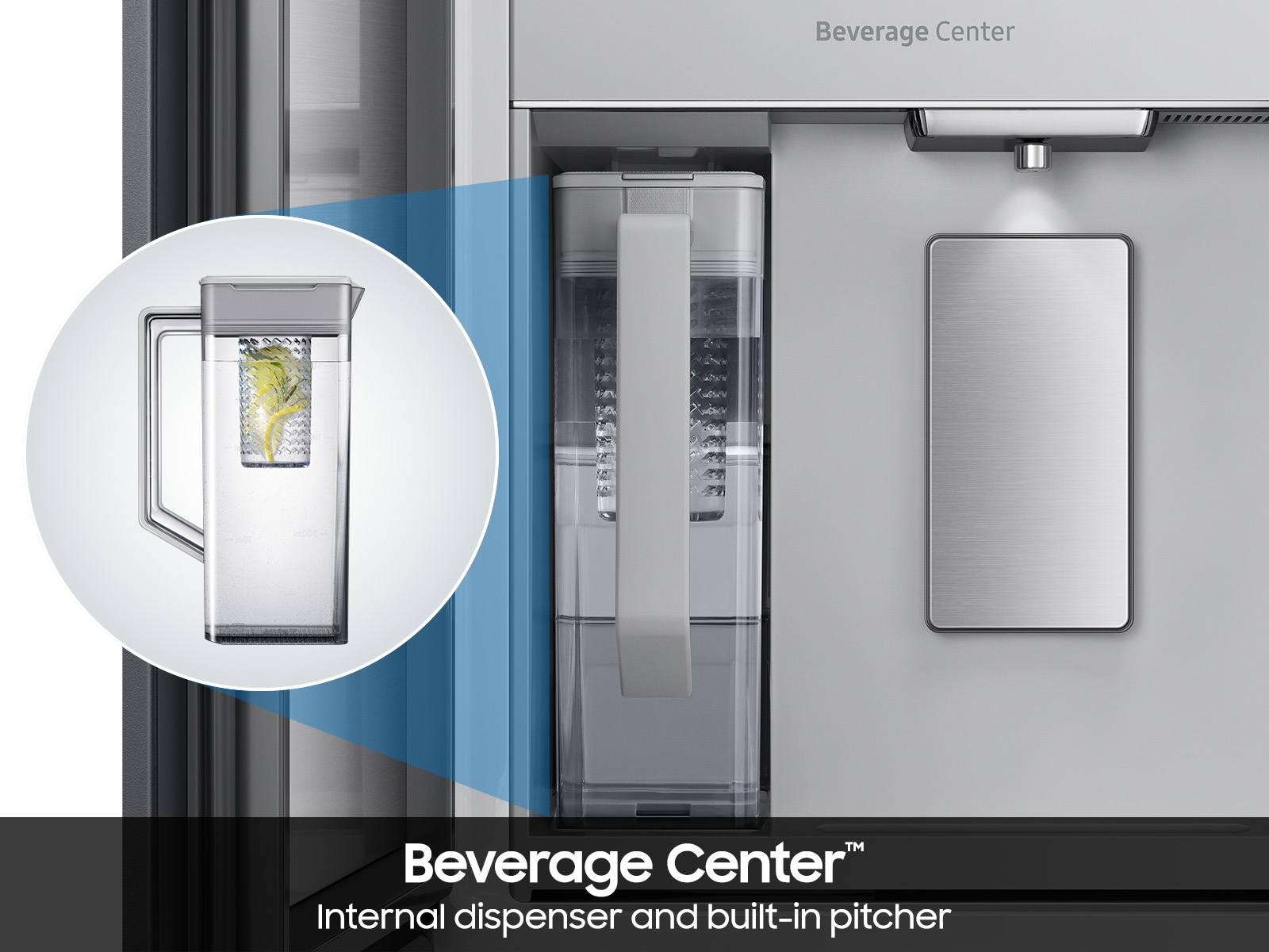 Samsung - 36 in. Wide Bespoke 23 cu. ft. Counter Depth 4-Door French Door Refrigerator With Ai Family Hub+ & Inner Beverage Center - Charcoal Glass & Stainless Steel - View 6 | Fridge.com