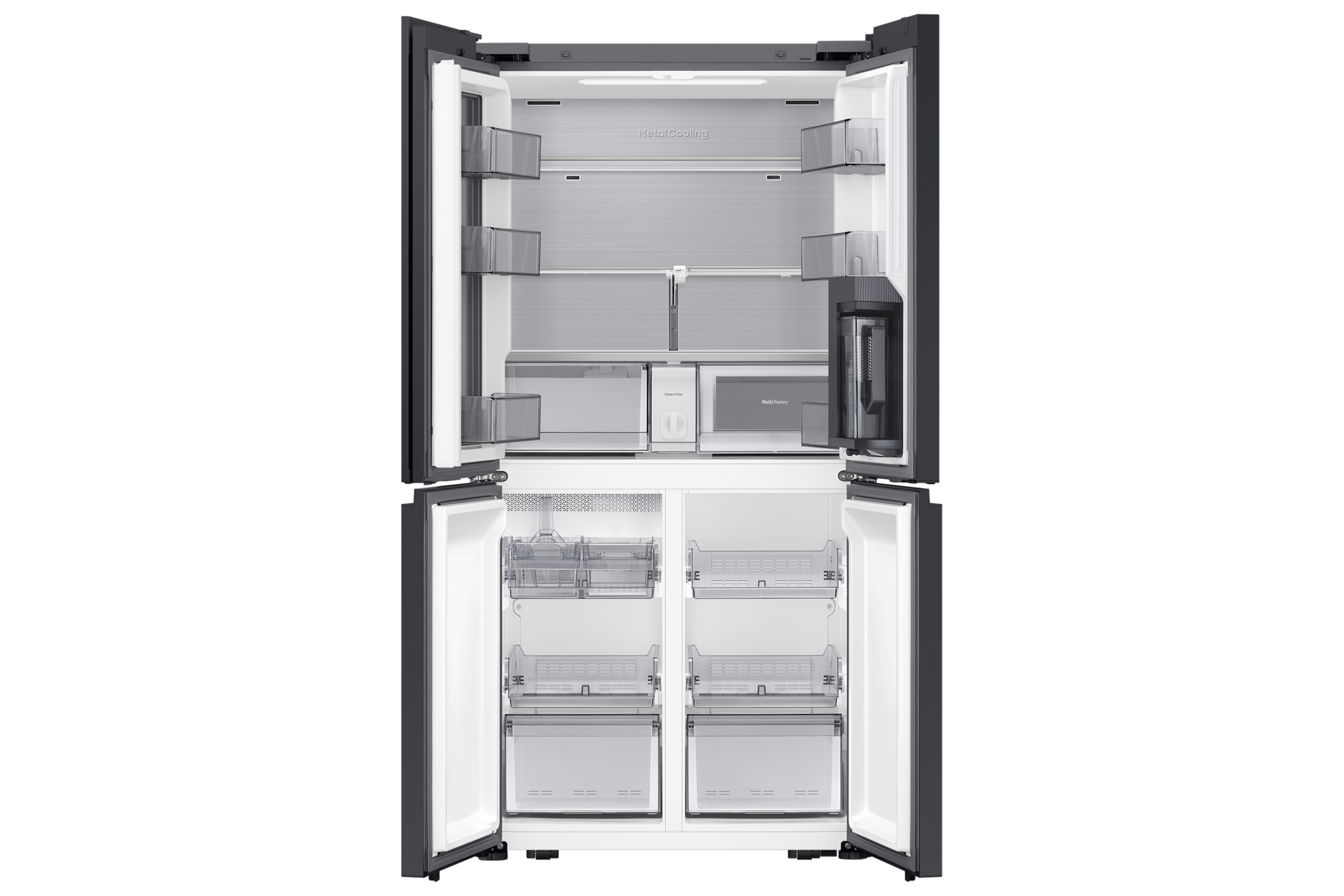 Samsung Bespoke 22 cu. ft. Counter Depth 4-Door French Door Refrigerator with Zero Clearance Fit & Food Showcase Door in White Glass(RM80F22WEWAA) | Fridge.com
