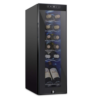 Schmecke 12 Bottle Compressor Wine Refrigerator, Freestanding Wine Cooler with Lock, Black | Fridge.com