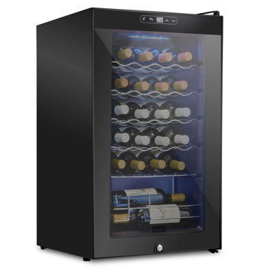 Schmecke 24 Bottle Compressor Wine Refrigerator, Freestanding Wine Cooler with Lock, Black | Fridge.com