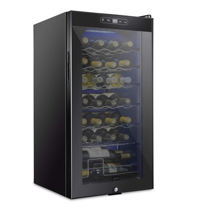 Schmecke 28 Bottle Compressor Wine Refrigerator, Freestanding Wine Cooler with Lock, Black | Fridge.com