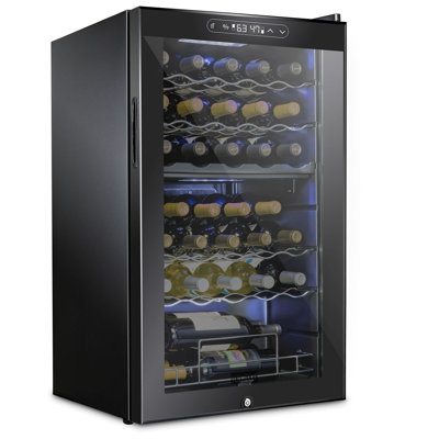 Schmecke 33 Bottle Freestanding Wine Refrigerator, Dual Zone Wine Fridge with Lock, Black | Fridge.com