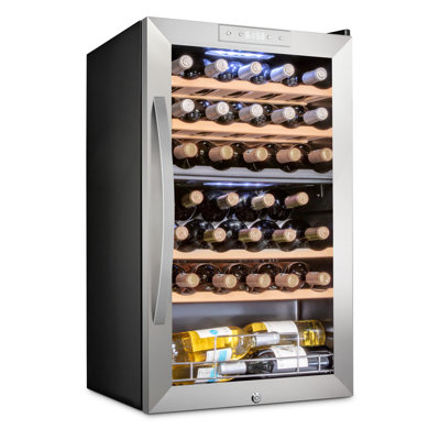 Schmck 33 Bottle Dual Zone Wine Cooler Refrigerator W/Lock - Large Freestanding Wine Cellar For Red | Fridge.com