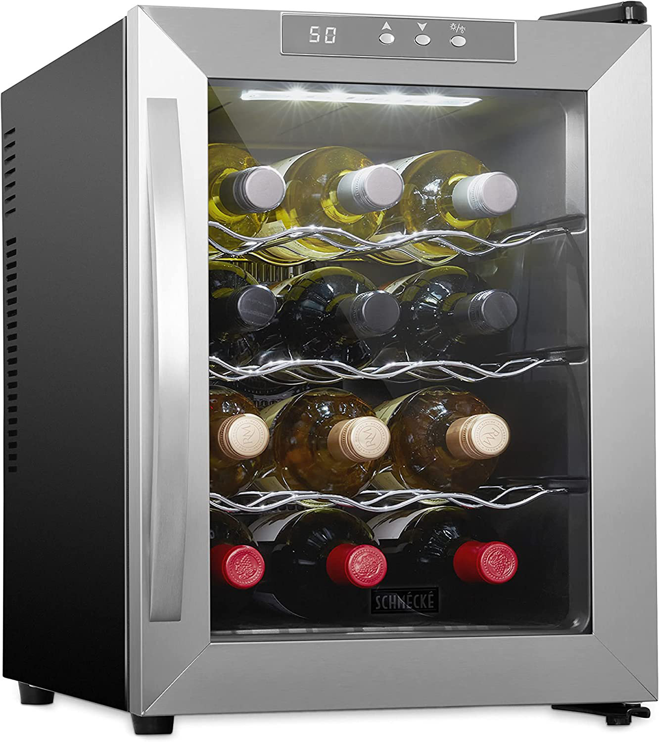 Schmecke - 12 Bottle Thermoelectric Wine Cooler, Quiet Freestanding Wine Fridge - Stainless Steel | Fridge.com