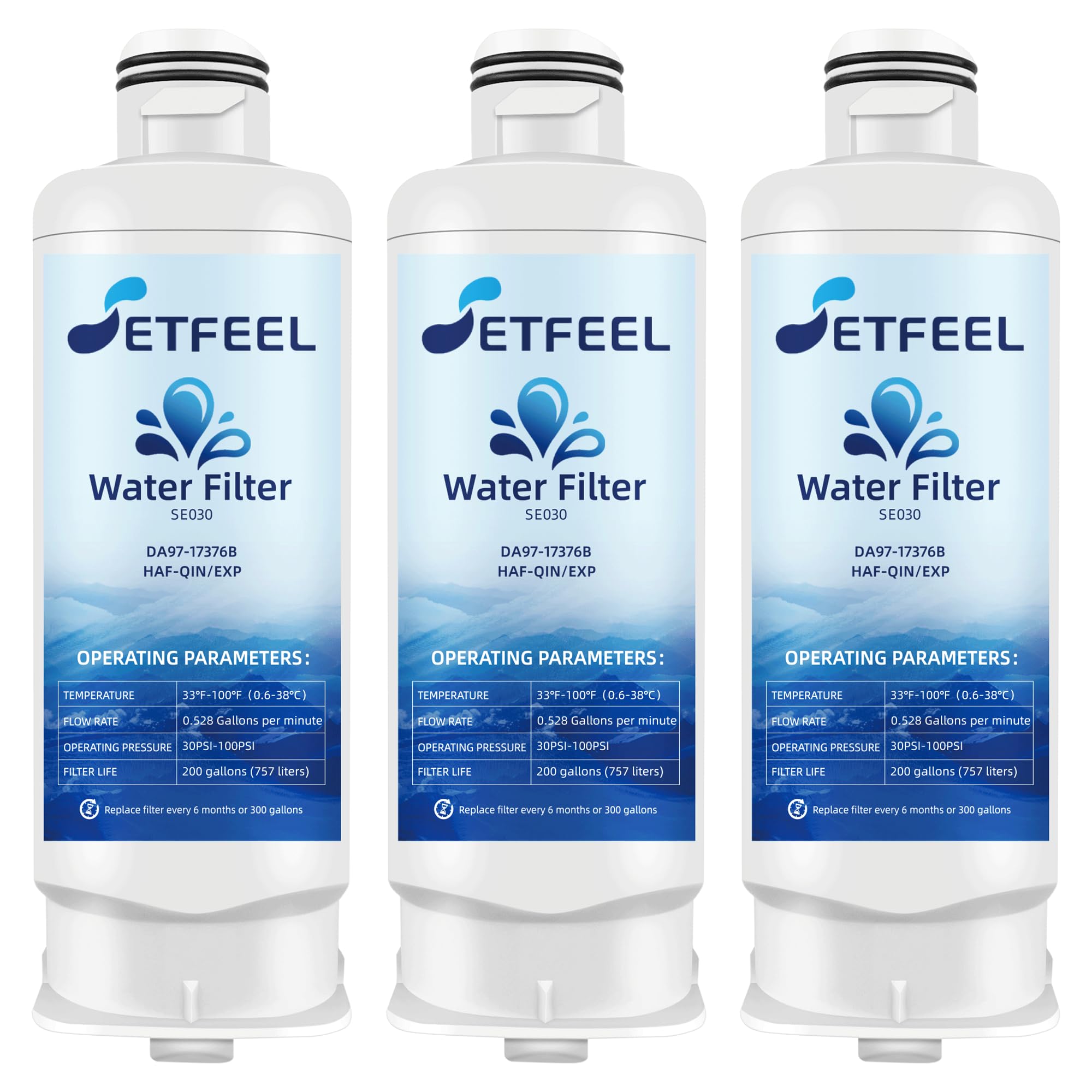 HAF-QIN Refrigerator Water Filter for Samsung HAF-QIN/EXP, Carbon Block Filtration, DA97-17376B Rs27t5200sr hafqin Rs22t5201sr Rf27t5241sr Rf29a9671sr, Bespoke Water Filter 3 PacK SETFEEL | Fridge.com